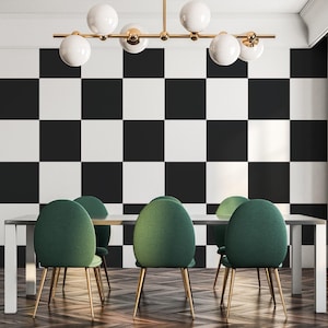 Kariertes entfernbares Vinyl Wandbild / Schälen und aufkleben Schwarzweißer Mustertapete / Schwarz-weißes Wandbild - Peel & Stick oder ungeklebt