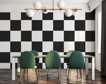 Checkered removable vinyl mural / Peel and stick Black and White pattern wallpaper / Black White mural print - Peel & Stick or Non-Pasted