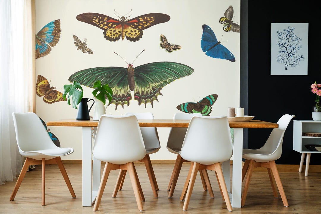 Butterfly Removable Vinyl Mural / Peel and Stick Bold Pattern Wallpaper ...