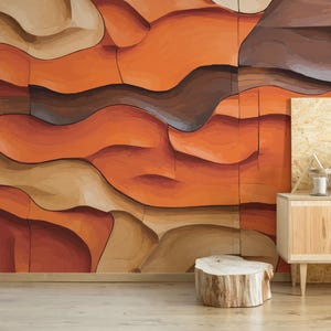 Wooden Texture removable vinyl mural / Peel and stick Abstract Texture wallpaper mural / 3D Wooden Waves mural print