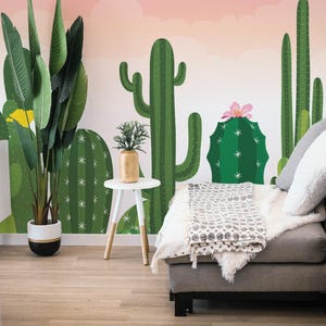 Murale in vinile rimovibile cactus / Carta da parati stacca e incolla con motivo succulento / Stampa murale succulenta - Stacca e incolla o non incollato