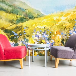 Watercolor Wildflower Field Mural – Peel and Stick Wallpaper image 2