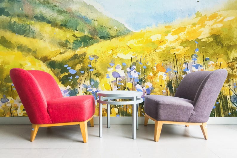 Watercolor Wildflower Field Mural – Peel and Stick Wallpaper image 2