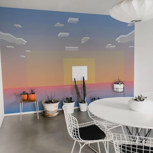 Video game pixelart removable vinyl mural / Peel and stick Landscape pattern wallpaper - Peel & Stick or Non-pasted / Landscape mural print