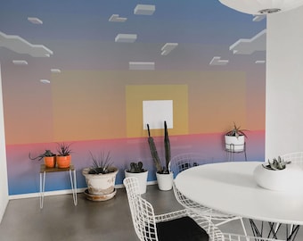 Carta da parati murale Pixel Art Tramonto – Paesaggio rimovibile