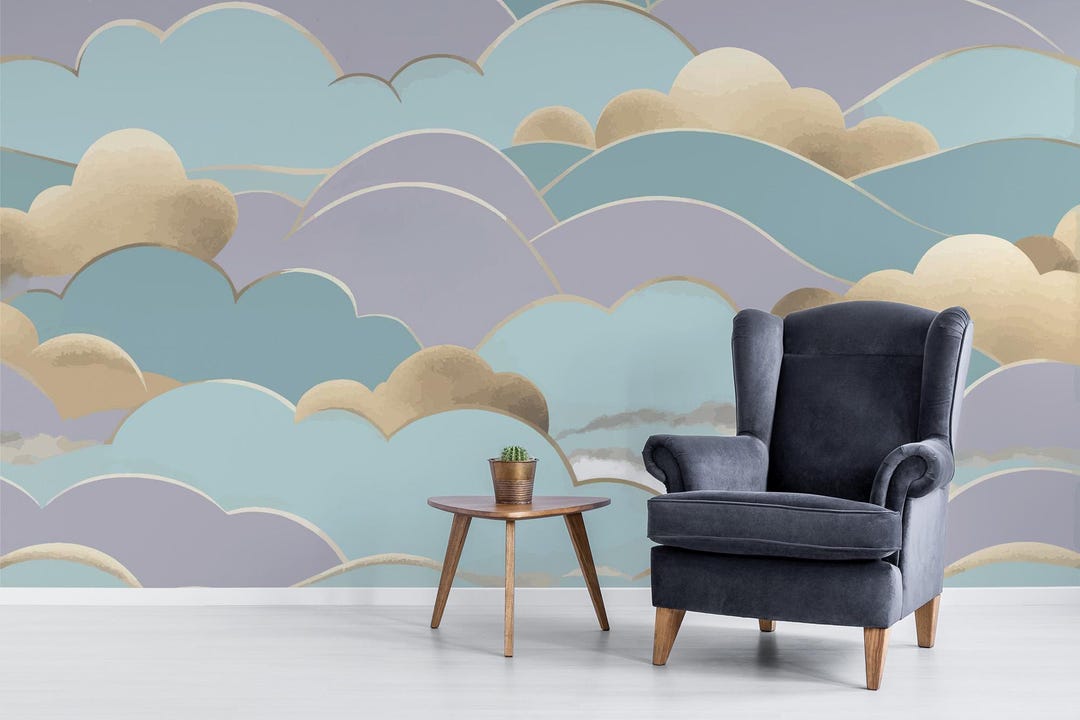 Art Deco Clouds Mural – Pastel Nursery Wallpaper, Peel and Stick - Etsy