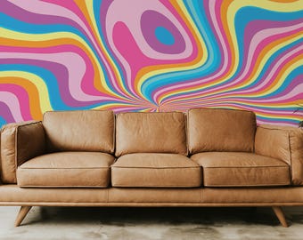 サイケデリックでファンキーな柄の壁画 – 貼ってはがせる壁紙