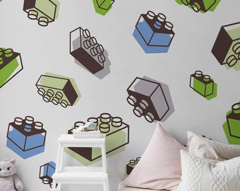 Colorful Building Bricks Wall Mural, Kids Room Decor | Removable or Traditional Wallpaper Mural