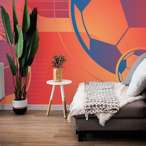 Abstract removable vinyl mural / Peel and stick Bold Football wallpaper - Peel & Stick or Non-pasted / Abstract Sports mural print