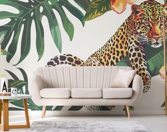 Tropical Leopard Mural – Peel and Stick Jungle Wallpaper