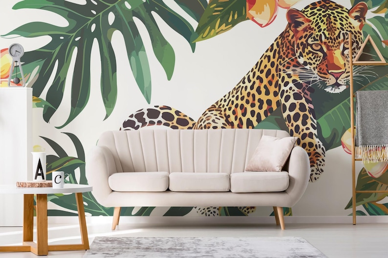 Tropical Leopard Mural – Peel and Stick Jungle Wallpaper - Etsy