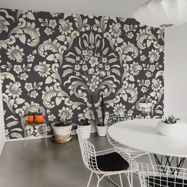 Damask removable vinyl mural / Peel and stick victorian wallpaper / Damask photo mural