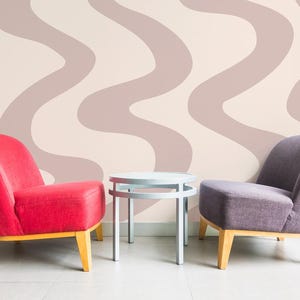 Murale in vinile rimovibile con onda rosa / Stacca e incolla Carta da parati con motivo ondulato / Stampa murale ondulata - Stacca e attacca o non incollato