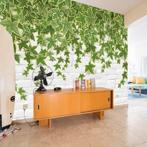 Décoration murale amovible en vinyle Lianes sur mur de briques / Papier peint mural en briques autocollant / Impression Lierre vigne - Autocollant ou papier peint