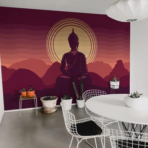 Buddha removable vinyl mural / Peel and stick Religious pattern wallpaper - Peel & Stick or Non-pasted / Religious mural print