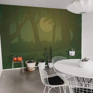 Forest removable vinyl mural / Peel and stick Aesthetic pattern wallpaper - Peel & Stick or Non-pasted / Aesthetic mural print