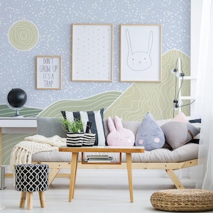 Abstract mountain removable vinyl mural / Peel and stick Line Art pattern wallpaper / Line Art mural print - Peel & Stick or Non-Pasted