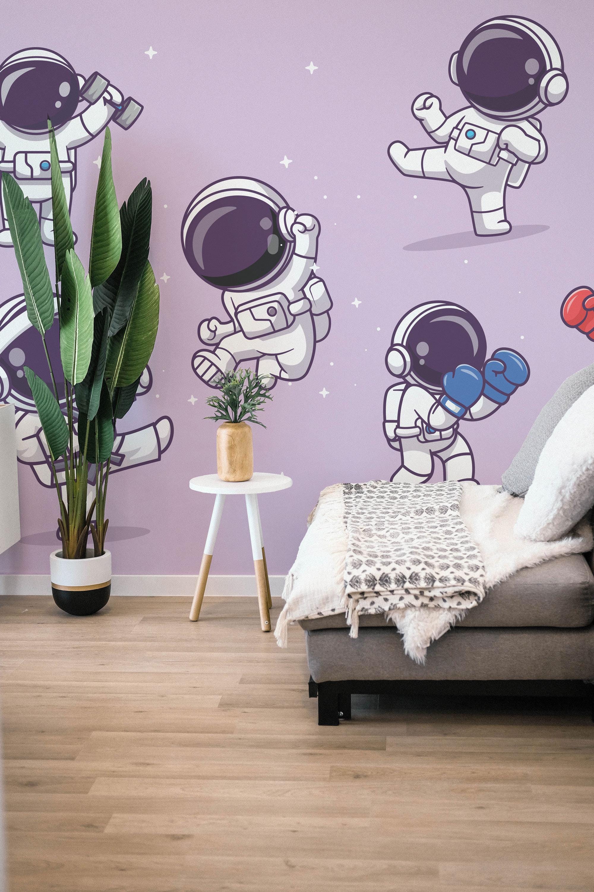 Astronaut Boxing Peel and Stick Mural - Playful Space Wallpaper - Etsy