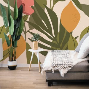 Murale botanico rimovibile in vinile / Carta da parati con motivi floreali stacca e incolla - Stampa murale stacca e incolla o non incollata / floreale