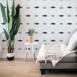 Fish removable vinyl mural / Peel and stick Minimalistic pattern wallpaper / Minimalistic mural print - Peel & Stick or Non-Pasted