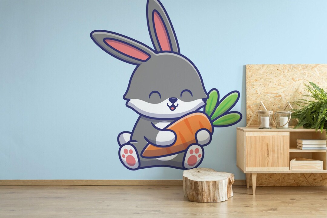 Cute Bunny Removable Vinyl Mural / Peel and Stick Rabbit Pattern ...