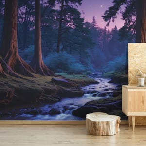 Carta da parati Twilight Forest / Carta da parati murale Peel & Stick Enchanted Night Woodland / Stampa Natura Magica - Rimovibile, autoadesiva o non incollata