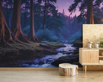 Twilight Forest Wallpaper – Enchanted Woodland Peel and Stick Mural