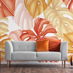 Monstera removable vinyl mural / Peel and stick Monstera pattern wallpaper - Peel & Stick or Non-pasted / Monstera mural print