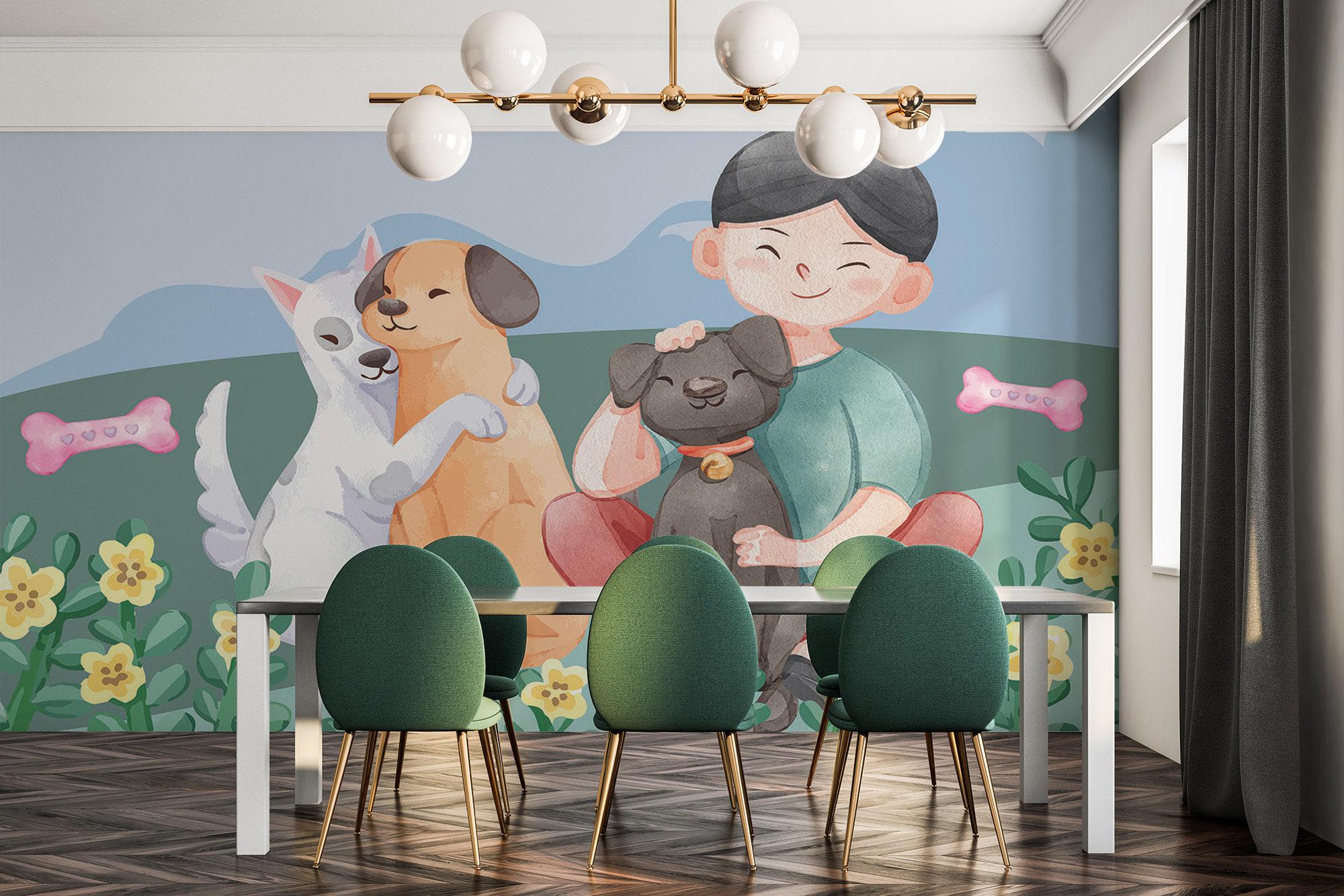 Dog Family Mural – Peel and Stick Wallpaper, Kids Room Decor