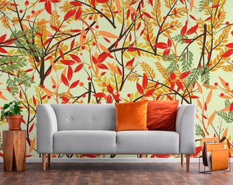 Autumn Leaf Garden Mural – Removable Fall Botanical Wallpaper