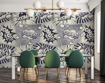 Vintage comics removable vinyl mural / Peel and stick Pop Art pattern wallpaper / Pop Art mural print - Peel & Stick or Non-Pasted