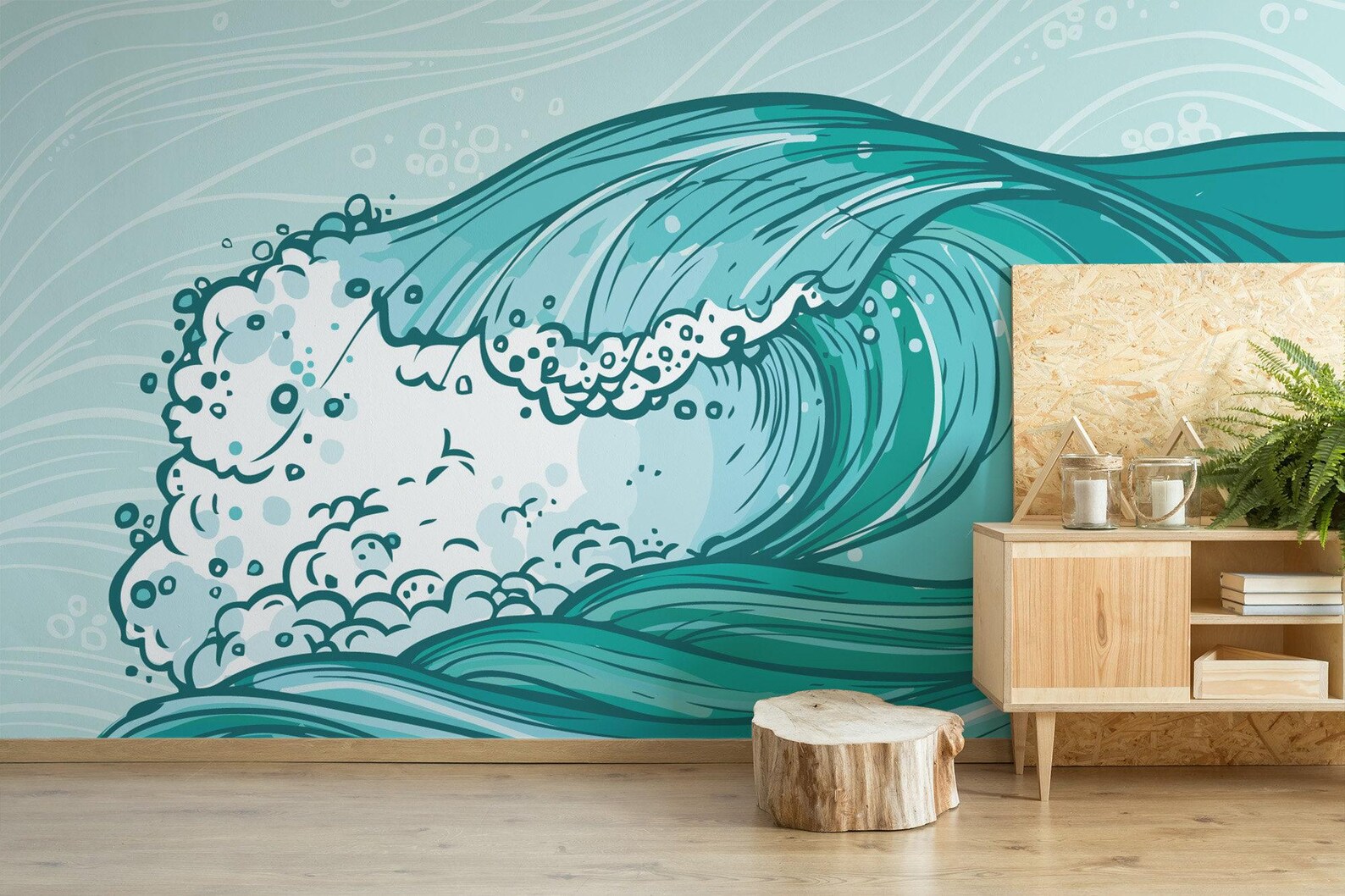 Wave Removable Vinyl Mural / Peel and Stick Ocean Pattern Wallpaper ...