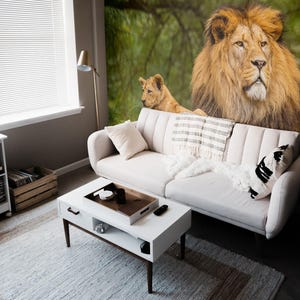 Murale in vinile rimovibile della fauna selvatica / Carta da parati con motivo Peel and Stick Wild Lion - Peel & Stick o Stampa murale non incollata / Wild Lion