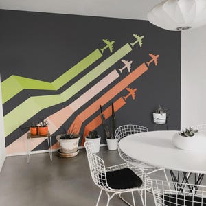 Plane removable vinyl mural / Peel and stick Airplane pattern wallpaper - Peel & Stick or Non-pasted / Airplane mural print