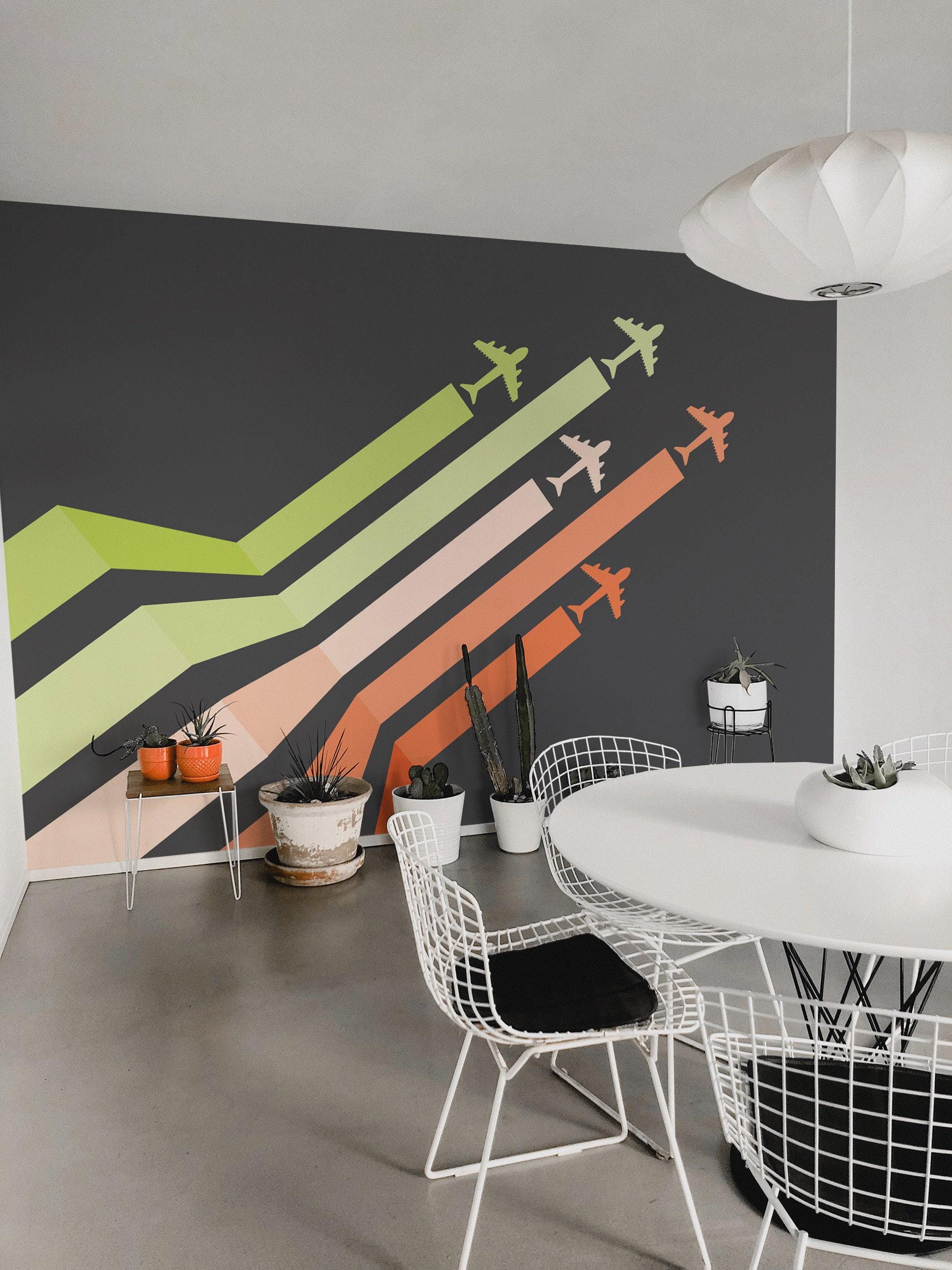 Plane removable vinyl mural / Peel and stick Airplane pattern wallpaper - Peel & Stick or Non-pasted / Airplane mural print