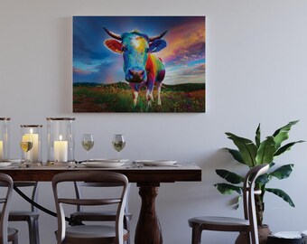 Doek kleurrijke koe, muurkunst dromerige weide