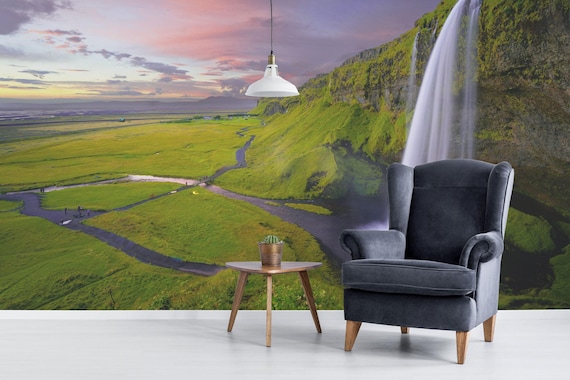 Iceland Waterfall Wall Mural – Peel and Stick Vinyl Wallpaper