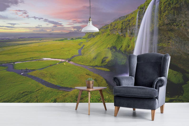 Iceland Waterfall Wall Mural – Peel and Stick Vinyl Wallpaper image 1