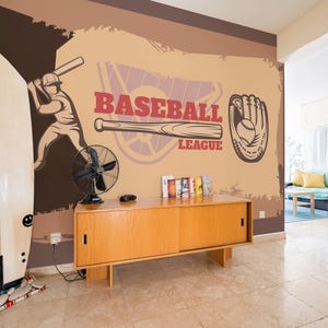 Baseball removable vinyl mural / Peel and stick Ball pattern wallpaper / Ball mural print - Peel & Stick or Non-Pasted