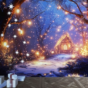 Glowing Forest removable vinyl mural / Illuminated Forest Path wallpaper mural - Peel & Stick or Non-pasted / Glowing Path mural print