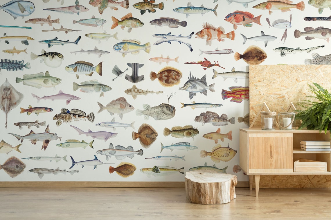 Fish Removable Vinyl Mural / Peel and Stick Fish Wallpaper / - Etsy