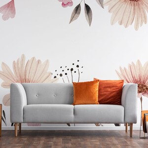 Beige Floral Wall Mural – Removable Peel & Stick Wallpaper image 2