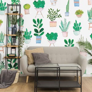 Succulente murale in vinile rimovibile / Carta da parati con motivo Cactus staccabile e incollabile - Stampa murale staccabile e incollabile o non incollata / Cactus