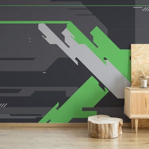 Gaming removable vinyl mural / Peel and stick Cyber pattern wallpaper / Cyber mural print - Peel & Stick or Non-Pasted
