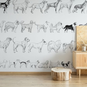 Dog breed removable vinyl mural / Peel and stick Dog pattern wallpaper - Peel & Stick or Non-pasted / Dog mural print