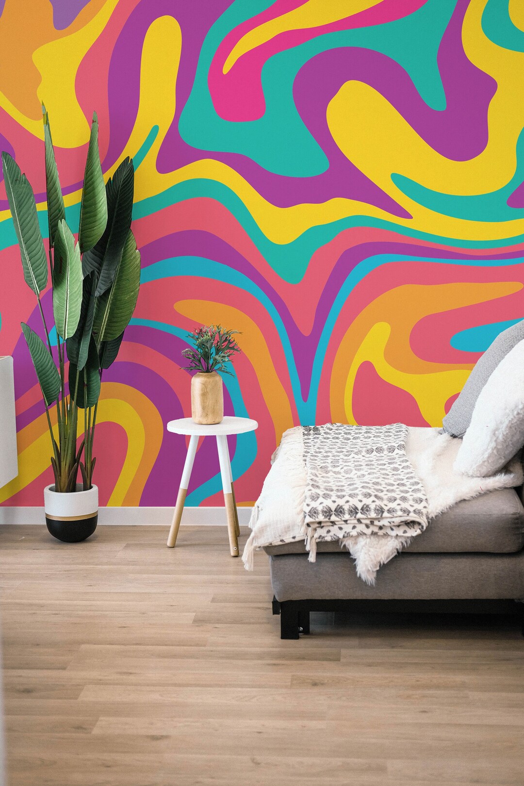 Color Flow Vinyl Mural / Peel and Stick Abstract Shapes Wallpaper