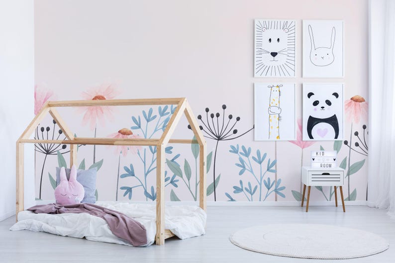 Large Floral Wall Mural – Pastel Flowers, Peel and Stick or Non-Pasted image 3