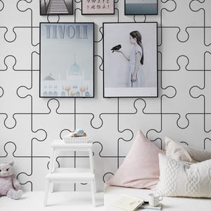 Puzzle removable vinyl mural / Peel and stick Minimalist pattern wallpaper / Minimalist mural print - Peel & Stick or Non-Pasted