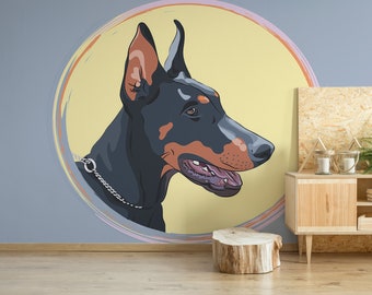 Dog removable vinyl mural / Peel and stick doberman wallpaper / Dog photo mural