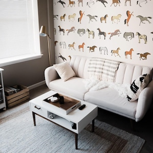 Horse breed removable vinyl mural / Peel and stick Stallions pattern wallpaper / Stallions mural print - Peel & Stick or Non-Pasted